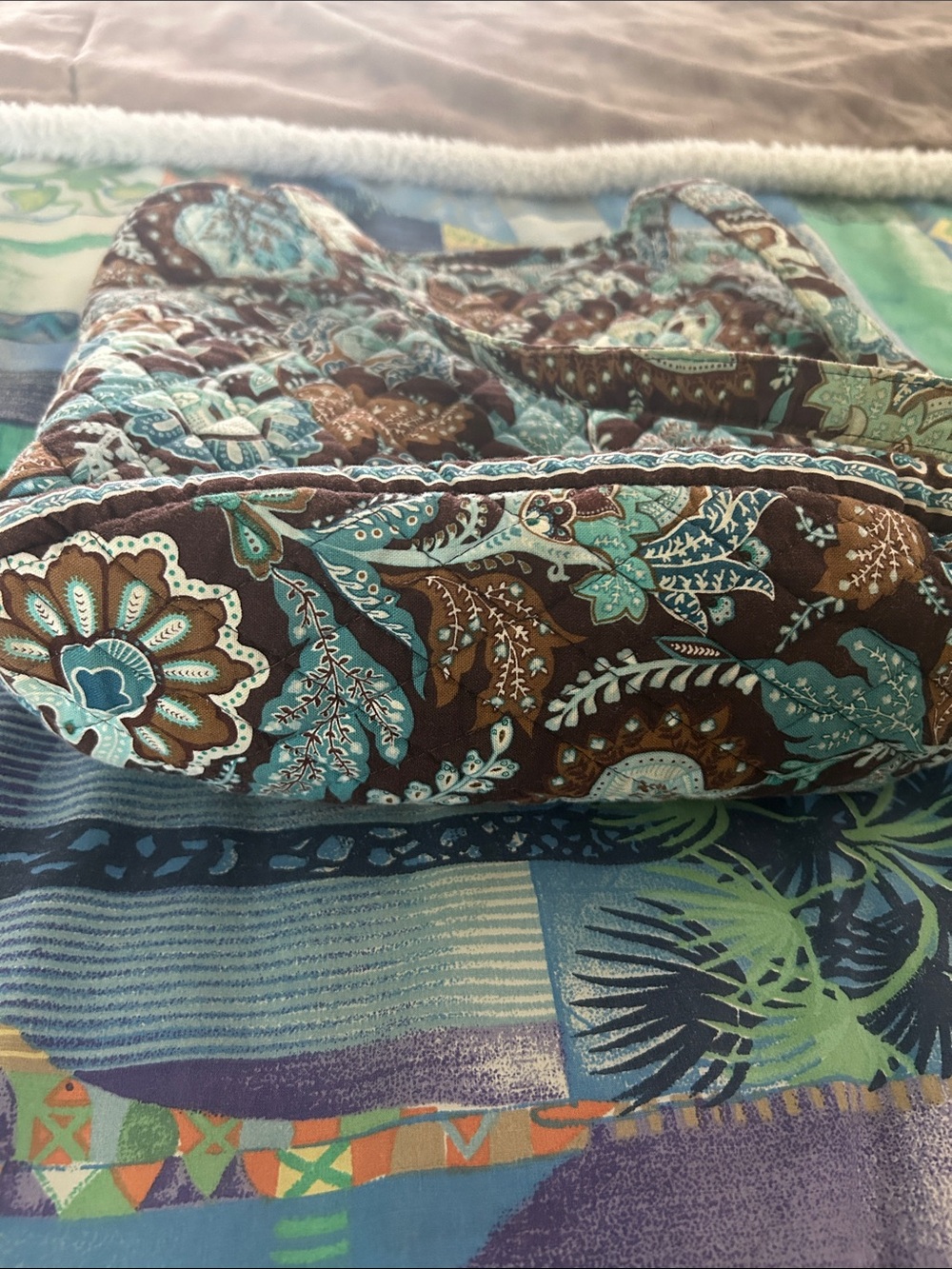 Vera Bradley Brown Floral Quilted Tote with Matching Wristlet - Picture 3 of 5
